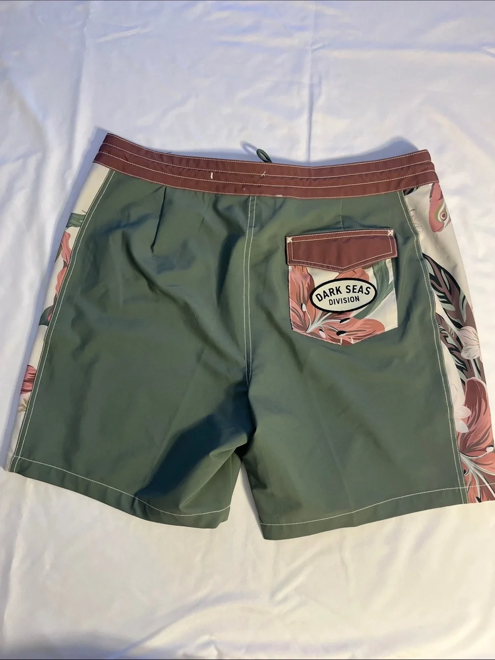Sage Green Men’s Floral-Panel Swim Board Shorts